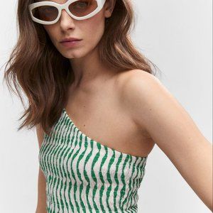 Ruched Crop Top Green and white Mango NWT